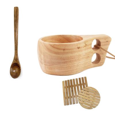 China 2021 Viable Hot Selling Creative Wooden Coffee Cup Sets With Logo And Small Saucer Teaspoon For Coffee Or Tea Gifts for sale