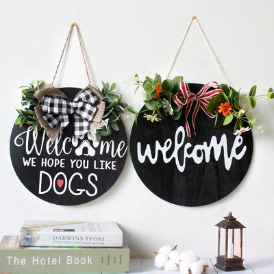 China Europe's Braid Front Door Welcome Sign for Farmhouse Door Hangers Rustic Front Porch Decor Outdoor Wooden Vertical Sign for sale