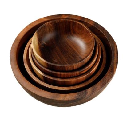 China Viable Antique Acacia Wooden Salad Fruit Bowls, Kitchen Accessories, Custom Logo Cooking Bowl for Food for sale