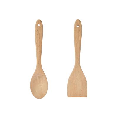 China Viable Kitchen Utensil Non-Stick Beech Spatula Spoon 2 Pieces Cooking Salad Stirring Tools Spatula No Painting Or Waxing, Harmless for sale