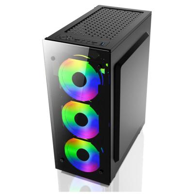 China Office Desktop Computer With Fan Full Side Transparent Computer Gaming Case zu verkaufen