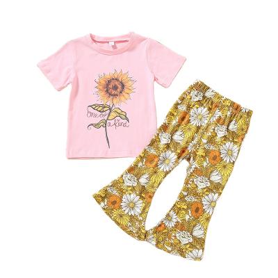 China Sweet European and American Summer Suit Digital Printed Flower Flare Pants Wholesale 2020 Baby Set Clothes Sweater Sets for sale