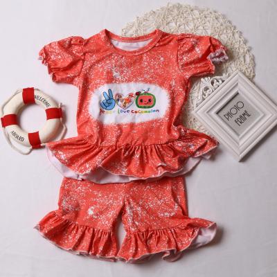 China Anti-wrinkle Babies Short Sleeves Clothes Set Summer Kids Milk Silk Cartoon Orange Unisex Clothing Sets for sale