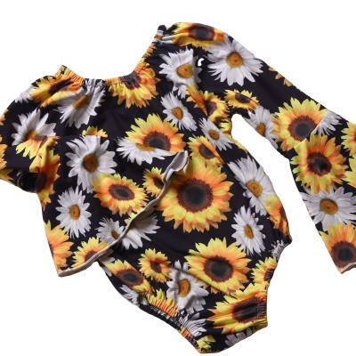 China Flare Sleeves Newborn Baby Long Sleeves Romper Clothes Sunflowers Printing High Quality Milk Silk Clothing Suits for sale