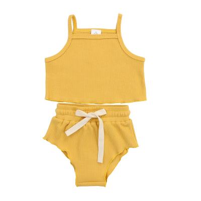 China Breathable Newborn Babies Summer Clothes 2 Pieces Baby Clothing Set Girls Outfits Rib Clothes for sale