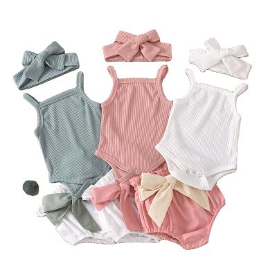 China Casual Outfits Newborn Girls Ribbed Vest Romper Tops Shirt Dress Shorts 2 Pcs for sale