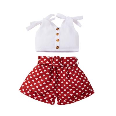 China Sweet Fashion Kids Clothing Two Piece Sets Love Print Babies Tops With Shorts OEM Spandex Style Summer Sets for sale