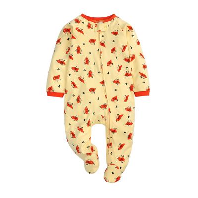 China 100% Bamboo Fiber Spring Clothes Autumn Footed Romper Print Unisex Baby Rompers Baby Item With OEM Logo for sale