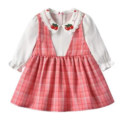 China 2022 New Anti-wrinkle spring baby skirt infant red plaid one-line sleeve dress and autumn girl long for sale