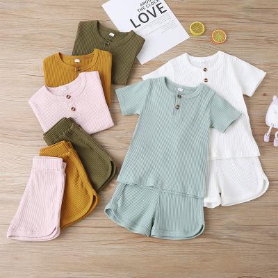 China Antibacterial Newborn Baby Rib Clothing Summer Short Sleeve Tops Baby Outfits 2 Piece Baby Clothing for sale