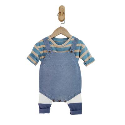 China Comfy Baby Clothes Cotton Knitted Babies Three Piece Autumn Outfits Custom Solid OEM Romper Fitting for sale