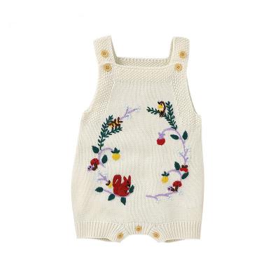 China Autumn Knitted 3-24M Popular 100% Baby Acrylic Fiber Hand Embroidery Squirrel Newborn Rompers for sale