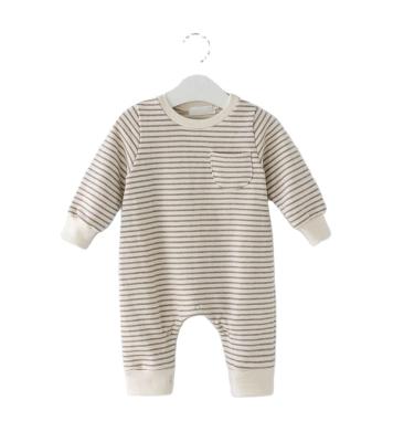 China New Design 95% Cotton Spring Girl Outfit Stripe Romper Full Body Baby Clothes With Pocket Welcomed for sale