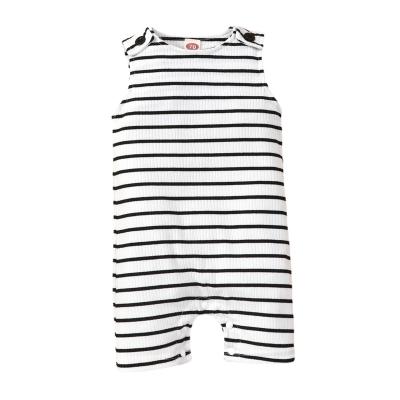 China 2022 New Cotton Amazon IDS Hot Sale 100% Cotton Ribbed Design Striped Summer Baby Romper Sleeveless Unisex Zipper for sale