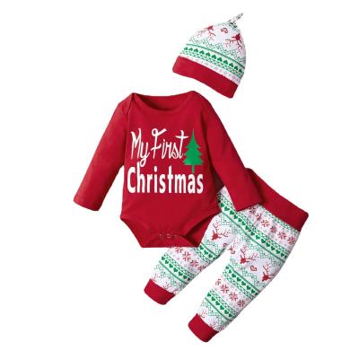 China Newborn Baby Breathable Western Unisex Pajamas Sets 3 Piece Cotton Christmas Ready To Ship Winter Suits for sale