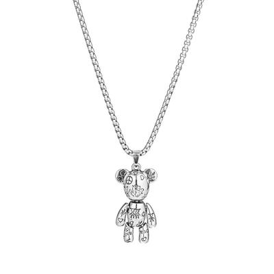 China 2022 Wholesales Stainless Steel Chain Jewelry Cartoon Cute Silver Cute Bear Charm Pendant Animal Necklace For Women Girl for sale