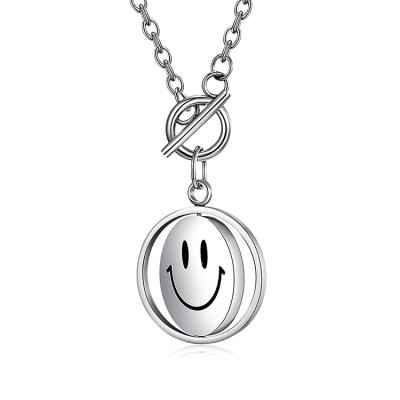 China Wholesale 316l Cute Rotating Silver Smiley Face Laser Print Engraving Photo Necklace Stainless Steel Necklace for sale