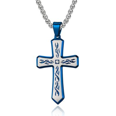 China TRENDY Simple Gold Stainless Steel Matte Cross Necklaces 18k Gold For Men Religious Zircon Cross Pendant Necklace Jewelry Wholesale for sale