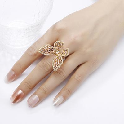 China FASHIONABLE Luxury Butterfly Hollow Index Open Zircon For Women Custom Rings for sale