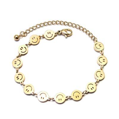 China Factory Direct Sale Cute Fashion Jewelry Stainless Steel Wholesale Custom 18k Gold Plated Smiley Face Bracelets For Women for sale