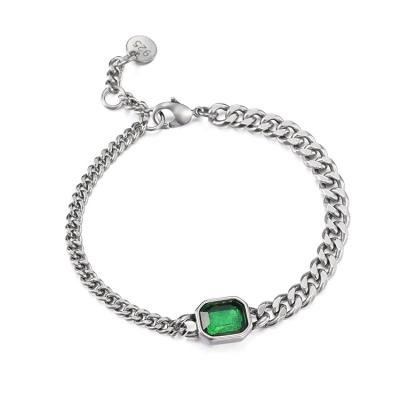 China FASHIONABLE High Quality Handmade Silver Green Silver Plating Cubic Zirconia Jewelry 925 Chain Bracelet For Women for sale