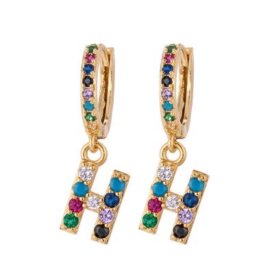 China Hot FASHIONABLE fashion 26 alphabet drop earring custom letter personalized jewelry rainbow colorful 18k gold plated alphabet drop earring CZ for sale