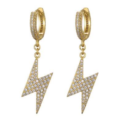 China Shockingly real FASHIONABLE adorable 3A CZ circle lightning bolt gold plated huggie earrings for sale