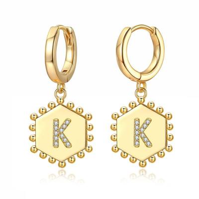 China TRENDY Personalized Letter Circle Drop Earring Minimalist Zircon Huggie Earrings 14K Gold Filled for sale