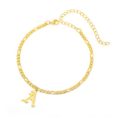 China Hiphop Letter Chain Stainless Steel Anklet Chain Gold Plated Cuban Initial A to Z Alphabet Jewelry 2021 for sale