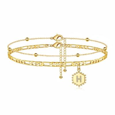 China FASHIONABLE Wholesale Gold Chain Supplement Anklet Bracelet Double Layered Letter Anklet For Women for sale