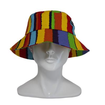 China New Cotton Casual Wholesale Rainbow Color Striped Printed Full Bucket Hats For Men And Women for sale