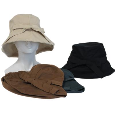 China Casual Wide Brim Ladies Sun Shade Hat Plain Hats With Bowknot For Women Summer for sale