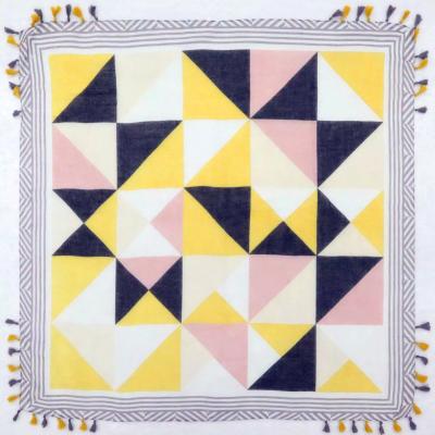 China 2021 Popular Veil Gray And Yellow Geometric Print Canvas Beach Scarf Custom Cotton Hijab Square Lightweight Shawl for sale