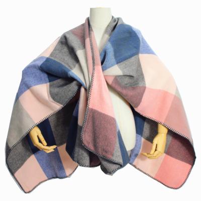 China Newest Color Winter Young Women Cashmere Poncho Large Plaid Design Pashmina Pink Wrap Hot Fashion for sale