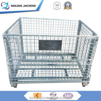 China Warehouse Storage Cage Heavy Duty Big Roll Metal Wire Container Metal Wire Container Equipment Steel Folded Portable Folded Cage With 4 Wheels for sale