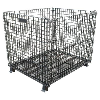 China Warehouse Rack Recycle Safety Rolling Collapsible Stackable Galvanized Steel Multiplication Wire Mesh Cage, Heavy Duty Storage Bin Forklift With Lid for sale