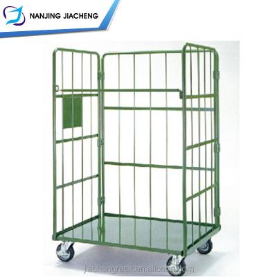 China Commercial Heavy Duty Store Warehouse Storage Removable Safety Galvanized Stainless Steel Roll Container Trolley With 4 Wheels for sale