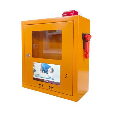 China Metal+PC Glass Wall Mount First Aid Metal Alarmed AED Cabinet with VCR and Emergency Hammer for sale