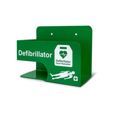 China Steel Universal AED Defib Bracket Green Wall Mounting AED Bracket In Green Color With AED Sign for sale