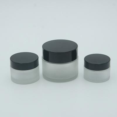 China Factory direct sale 5g 10g 15g 20g 30g 50g cosmetic gold black silver lid frosted glass jar cream jar for sale