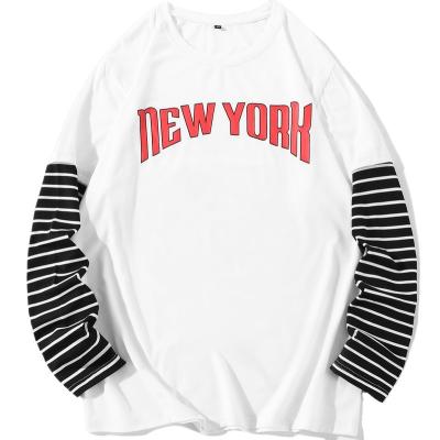 China Anti-Wrinkle Mens New York Print White Stripe On Sleeve Fashion Clothing Cotton T-Shirts For Men Formal Casual 100% Cotton for sale