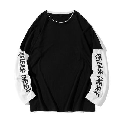 China Anti-wrinkle crewneck fashion US size men urban wholesale letter printed cotton T-shirt long sleeve for sale