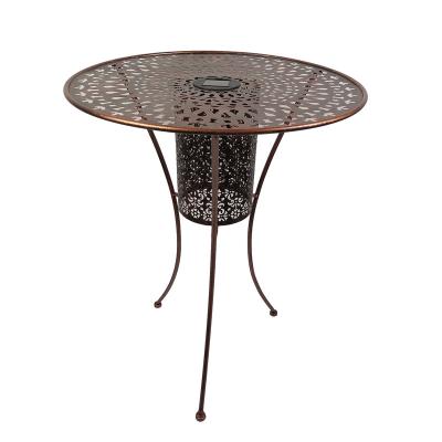 China Traditional Outdoor Garden Table With Solar Power Solar Light Table Metal Furniture Solar LED Iron Outdoor Furniture for sale