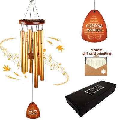 China Modern Warm Wooden Aluminum Present Sympathy Garden Decoration Metal Tubes Gold Rose Gold Factory Sale Memorial Wind Chimes for sale