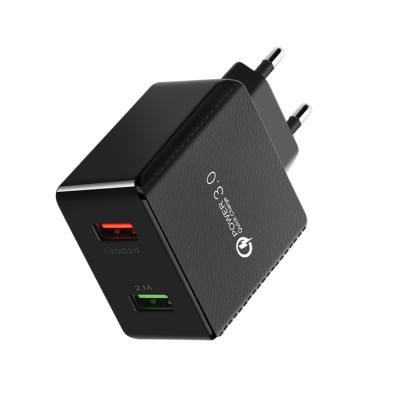 China Conventional Multi-Function Wall Charger Dual USB Charging Mobile Phone Quick Charger QC3.0+2.1A European Standard Charger for sale