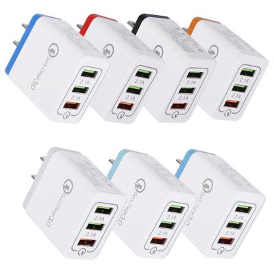 China Factory Direct Sales QC3.0 Mobile Phone Factory Direct Sales QC3.0 Color 3USB Smart Phone Head US-Europe Wall Charging Charger for sale