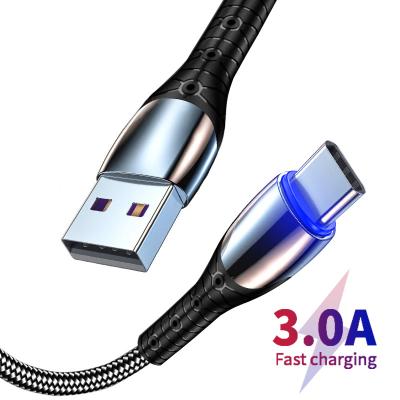 China Mobile Phone Zinc Alloy Nylon Braided LED Luminous Data Cable With Light Weight Suitable For Type-C Fast Charging Apple Android Charging Cable for sale