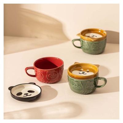 China Viable Custom Japanese Ceramic Cartoon Cat Brand Mugs Cute Breakfast Creative Coffee Mugs Milk Mugs With LIDS for sale