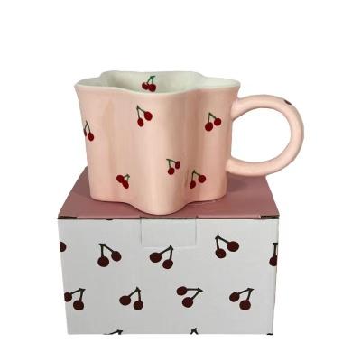 China Viable custom wholesales coffee cup creative printed beautiful plum blossom shape ceramic cup cup mug for sale