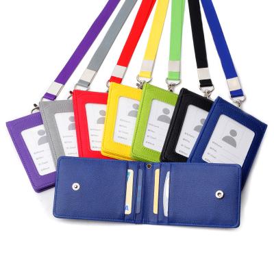 China NATIONAL Unisex Solid Color PU Card Holder Neck Strap with Lanyard Multifunction ID Badge Card Holder in stock for sale